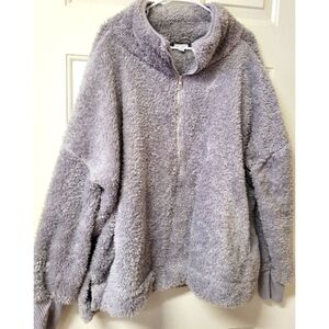 LuLaRoe 2XL 2X Nancy Half Zip Pullover Sweater Fuzzy Fleece Gray Solid Nice!